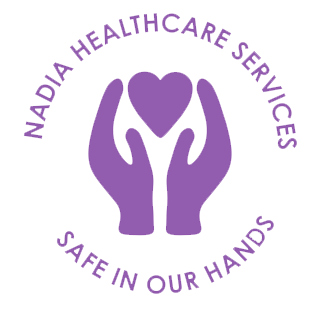Nadia healthcare services logo with safe in our hands tagline