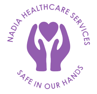 Nadia healthcare Services Logo, with safe in our hands tag line